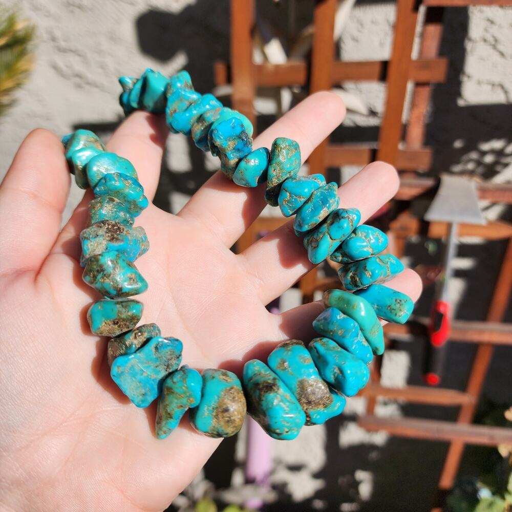 Vtg Santo Domingo Kingman Turquoise Necklace Blue Chunk Nugget Kewa Native Pawn - Picture 6 of 17